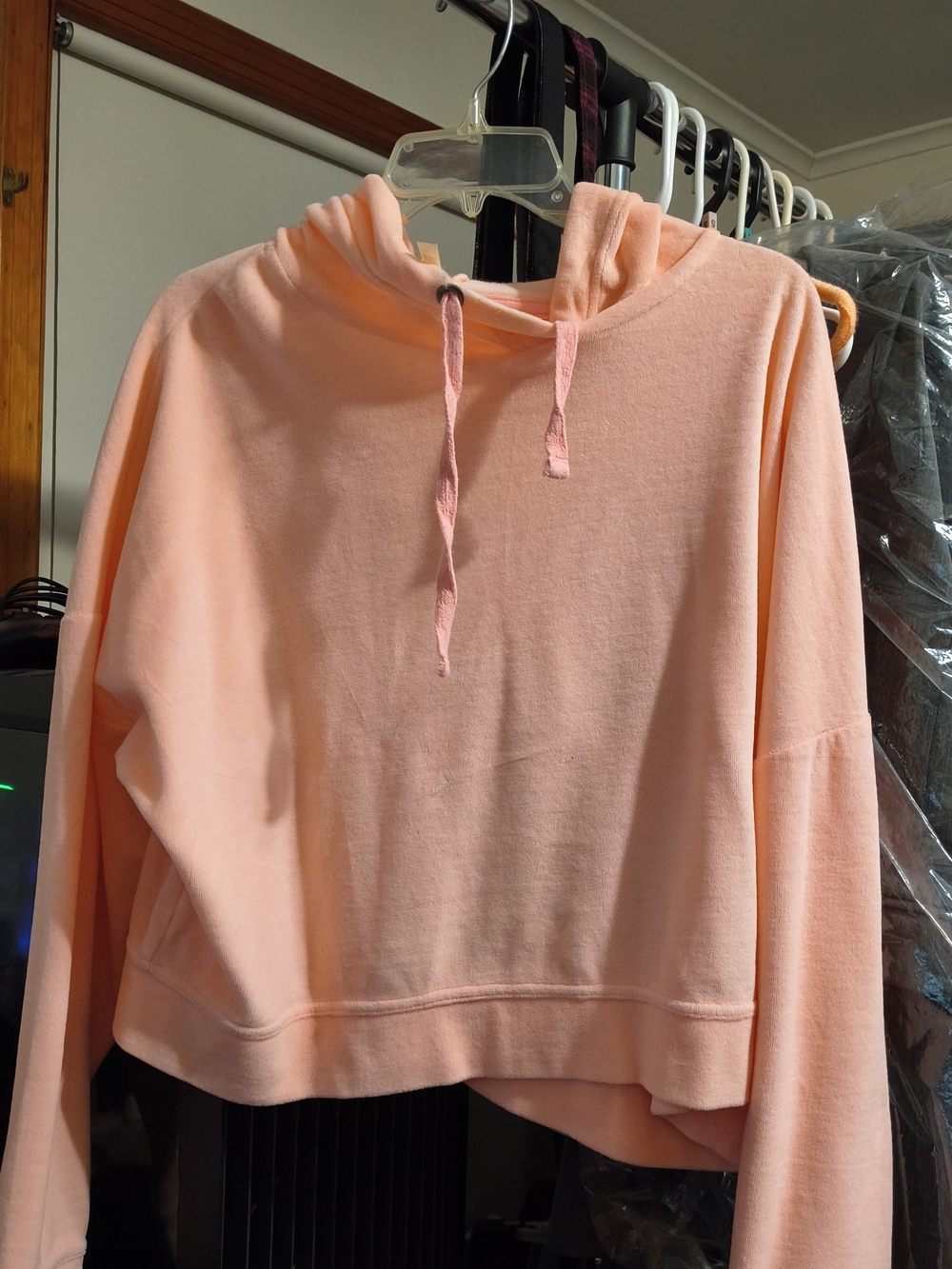 Live Love Dream Pink Cropped Hooded Velour Pullover Sweatshirt